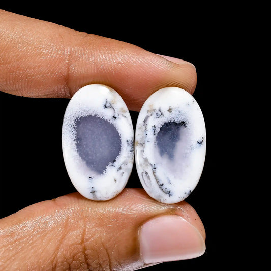 Dendrite Opal Oval Shape Cabochon Loose Gemstone Pair Natural 18 Ct. 23X14X4 mm V-2596