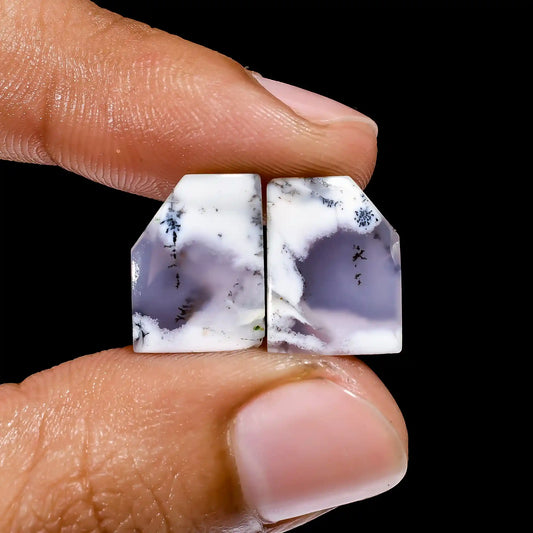 Dendrite Opal Fancy Shape Cabochon Loose Gemstone Pair Natural 8.5 Ct. 14X10X3 mm V-2604