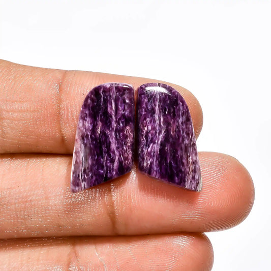 Charoite Fancy Shape Cabochon Loose Gemstone Pair Natural 15.5 Ct. 19X10X4 mm V-2634