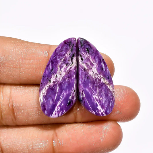 Charoite Fancy Shape Cabochon Loose Gemstone Pair Natural 33 Ct. 29X13X4 mm V-2639
