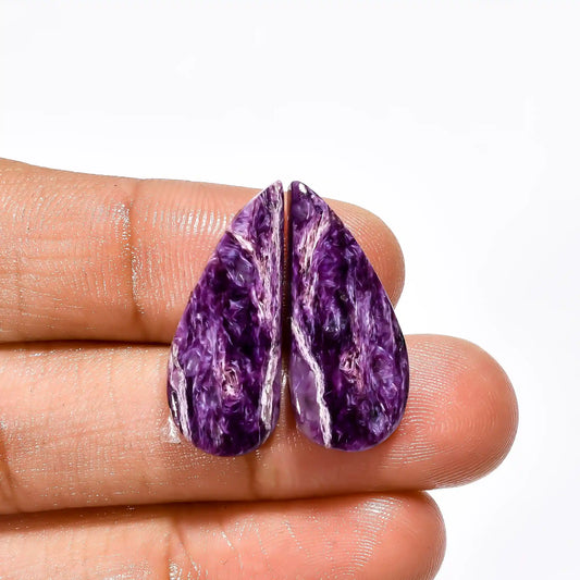Charoite Fancy Shape Cabochon Loose Gemstone Pair Natural 15.5 Ct. 25X10X4 mm V-2643