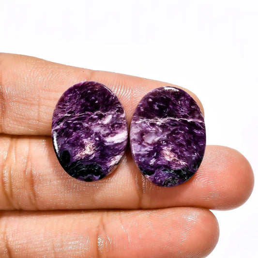 Charoite Oval Shape Cabochon Loose Gemstone Pair Natural 22 Ct. 21X16X4 mm V-2646