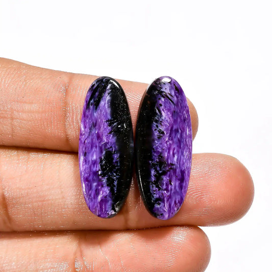 Charoite Oval Shape Cabochon Loose Gemstone Pair Natural 21 Ct. 26X10X4 mm V-2647