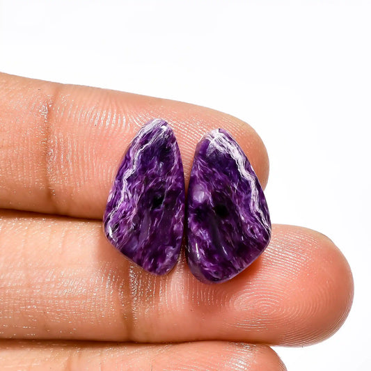 Charoite Fancy Shape Cabochon Loose Gemstone Pair Natural 13 Ct. 17X9X4 mm V-2651