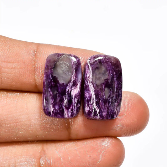 Charoite Radiant Shape Cabochon Loose Gemstone Pair Natural 21 Ct. 19X11X4 mm V-2654