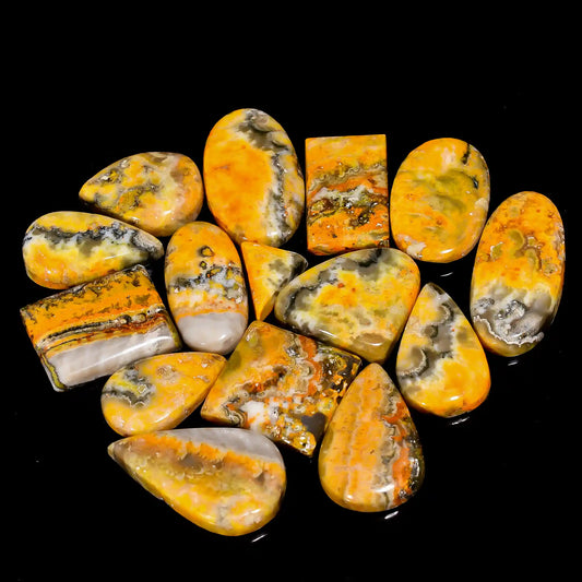 Bumble Bee Jasper Mix Shape Shape Cabochon Loose Gemstone 15 Pcs Lot Natural 203 Ct. 13X11 28X16 mm V-2658