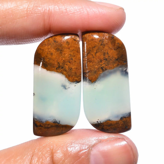 Bio Chrysoprase Fancy Shape Cabochon Loose Gemstone Pair Natural 34.5 Ct. 32X14X5 mm V-431