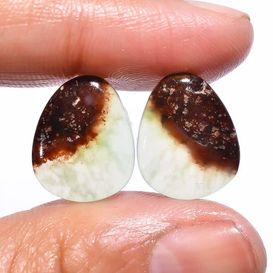 Bio Chrysoprase Egg Shape Cabochon Loose Gemstone Pair Natural 9.5 Ct. 16X13X3 mm V-438