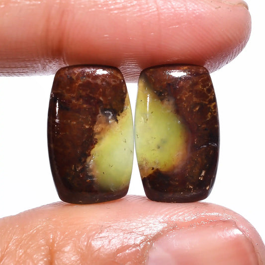 Bio Chrysoprase Radiant Shape Cabochon Loose Gemstone Pair Natural 10.5 Ct. 16X10X4 mm V-441