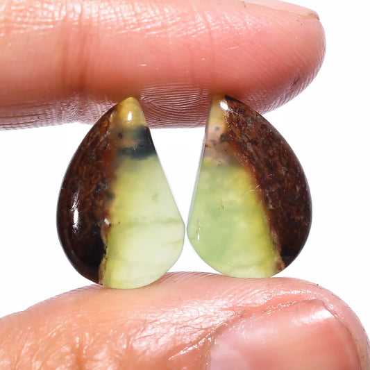 Bio Chrysoprase Fancy Shape Cabochon Loose Gemstone Pair Natural 8.5 Ct. 16X11X3 mm V-444