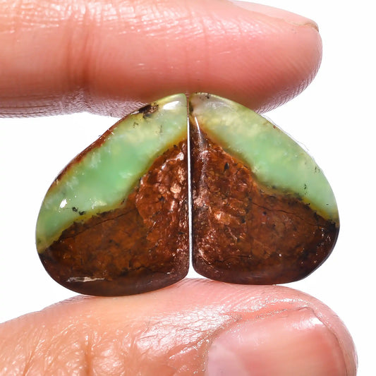 Bio Chrysoprase Fancy Shape Cabochon Loose Gemstone Pair Natural 16 Ct. 21X15X4 mm V-445
