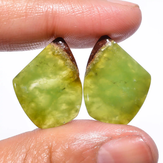Bio Chrysoprase Fancy Shape Cabochon Loose Gemstone Pair Natural 16.5 Ct. 22X17X4 mm V-446