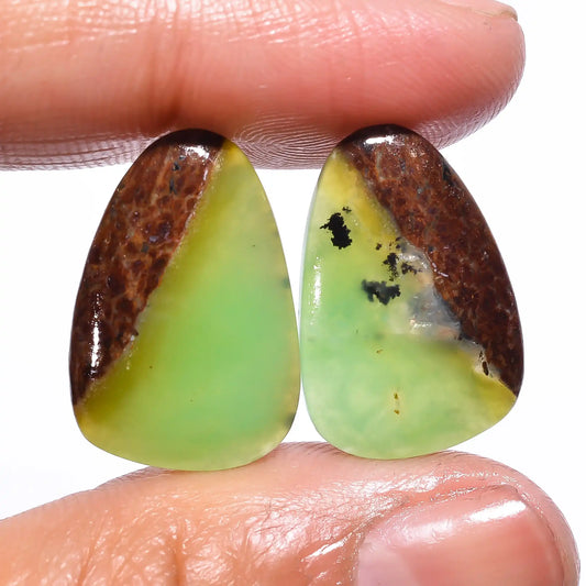 Bio Chrysoprase Egg Shape Cabochon Loose Gemstone Pair Natural 15 Ct. 20X14X4 mm V-450