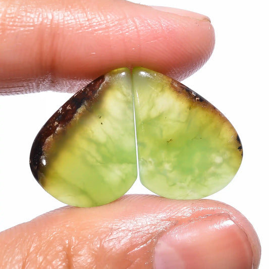 Bio Chrysoprase Fancy Shape Cabochon Loose Gemstone Pair Natural 13 Ct. 19X14X3 mm V-451