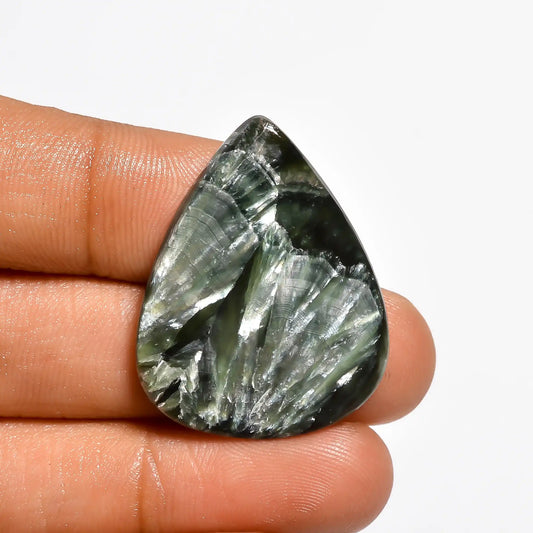 Seraphinite Pear Shape Cabochon Loose Gemstone Natural 23 Ct. 32X25X4 mm V-609