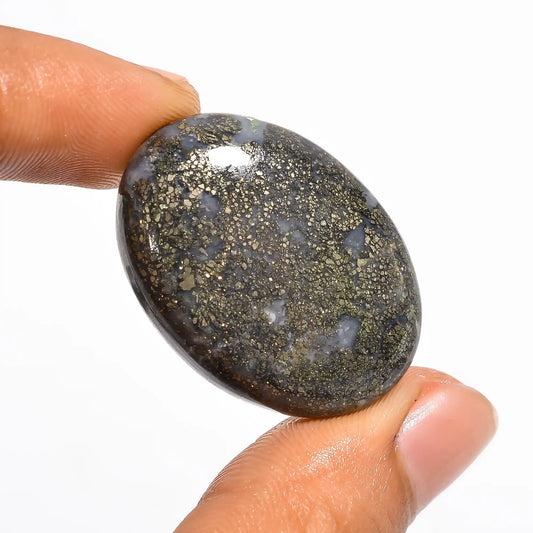 Marcasite Agate Oval Shape Cabochon Loose Gemstone Natural 56.5 Ct. 33X24X8 mm V-636