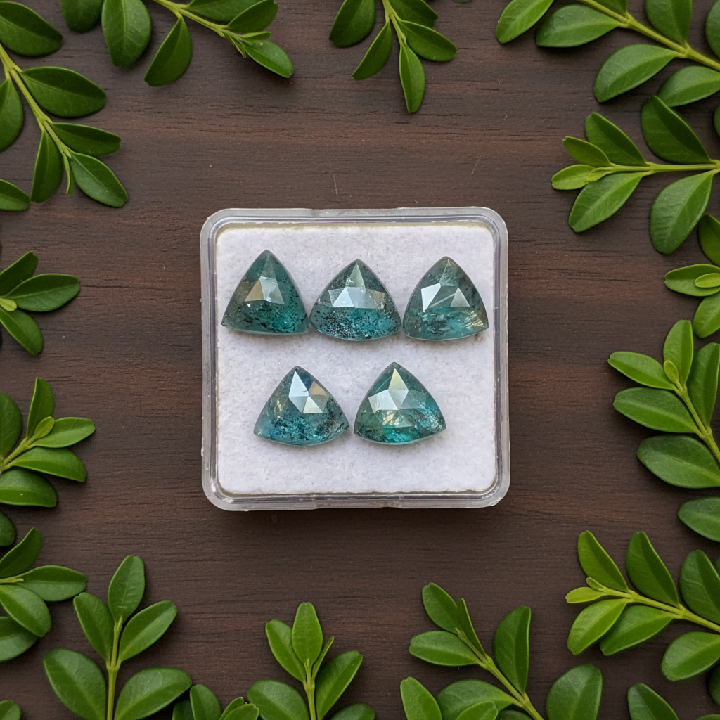 Moss Teal Kyanite Trillion shape Rosecut Flat Back Gemstones Lot 10 mm