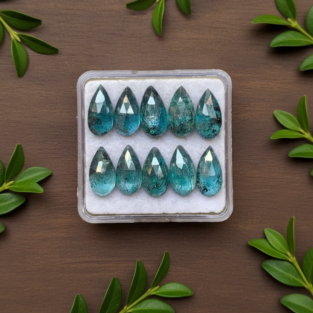 Moss Teal Kyanite Pear shape Rosecut Flat Back Gemstones Lot 6X12 mm
