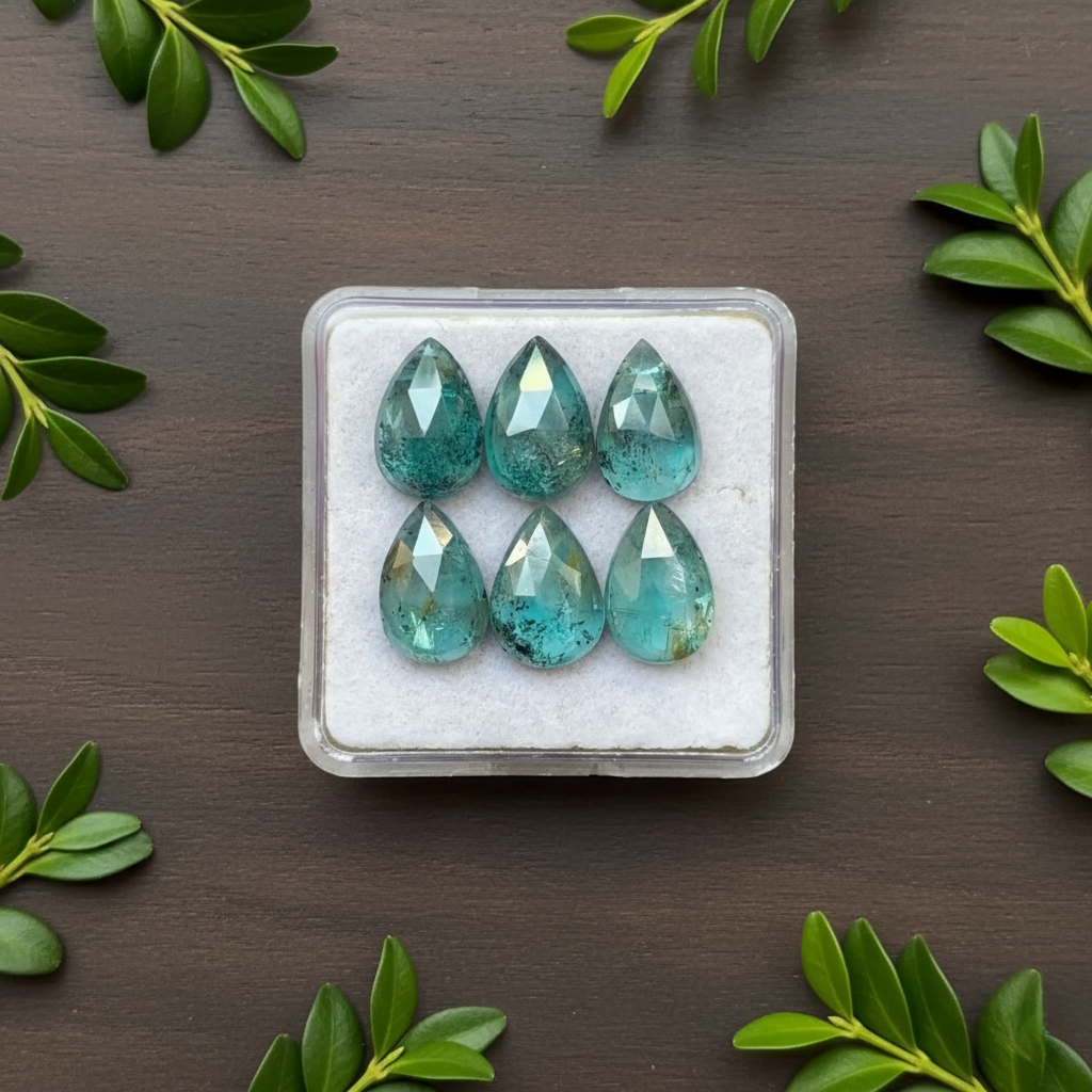 Moss Teal Kyanite Pear shape Rosecut Flat Back Gemstones Lot 8X12 mm