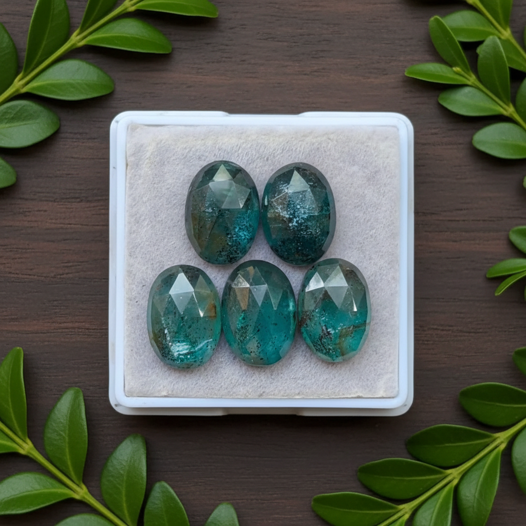 Moss Teal Kyanite Oval shape Rosecut Flat Back Gemstones Lot 10X14 mm