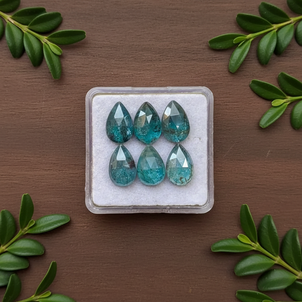 Moss Teal Kyanite Pear shape Rosecut Flat Back Gemstones Lot 8X12 mm