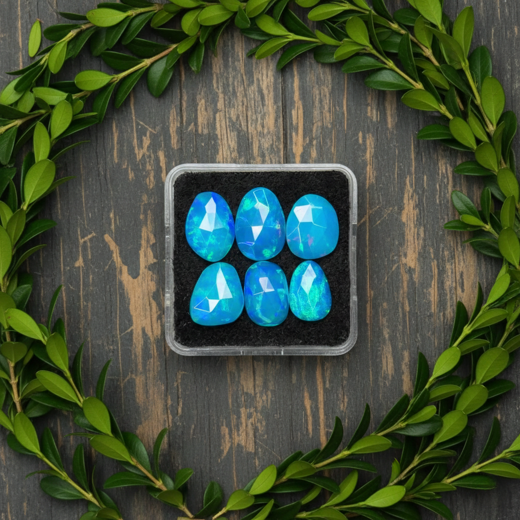 Paraiba Blue Ethopian Opal Freeform Shape Flat Back Rosecut Gemstones Lot, 11-14 mm