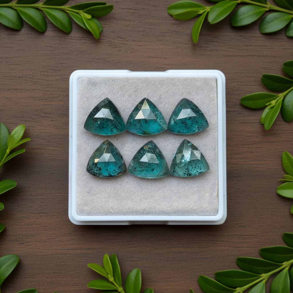Moss Teal Kyanite Trillion shape Rosecut Flat Back Gemstones Lot 10 mm