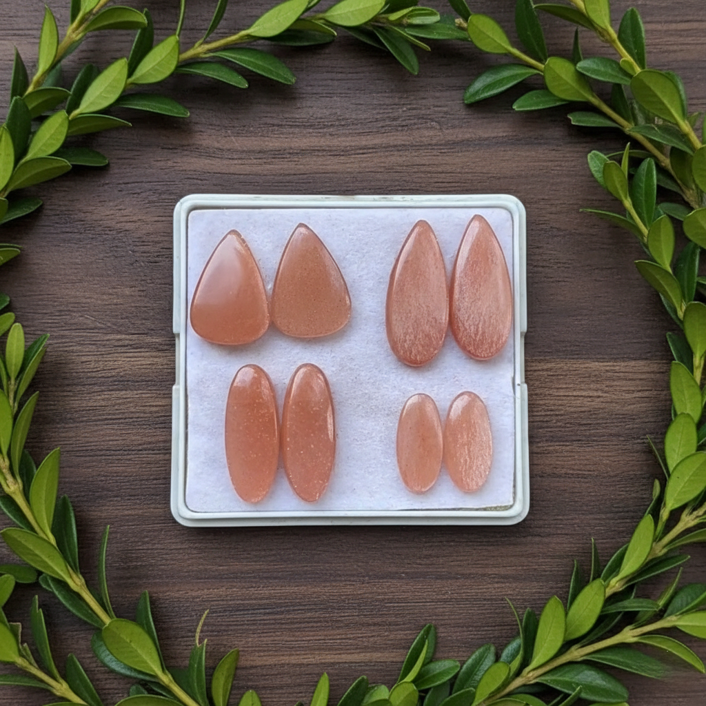 Peach Moonstone Pairs Cabochons Mix Shape Flat Back Gemstones Lot 18-26 mm