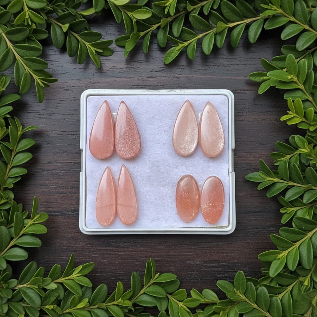 Peach Moonstone Pairs Cabochons Mix Shape Flat Back Gemstones Lot 19-24 mm