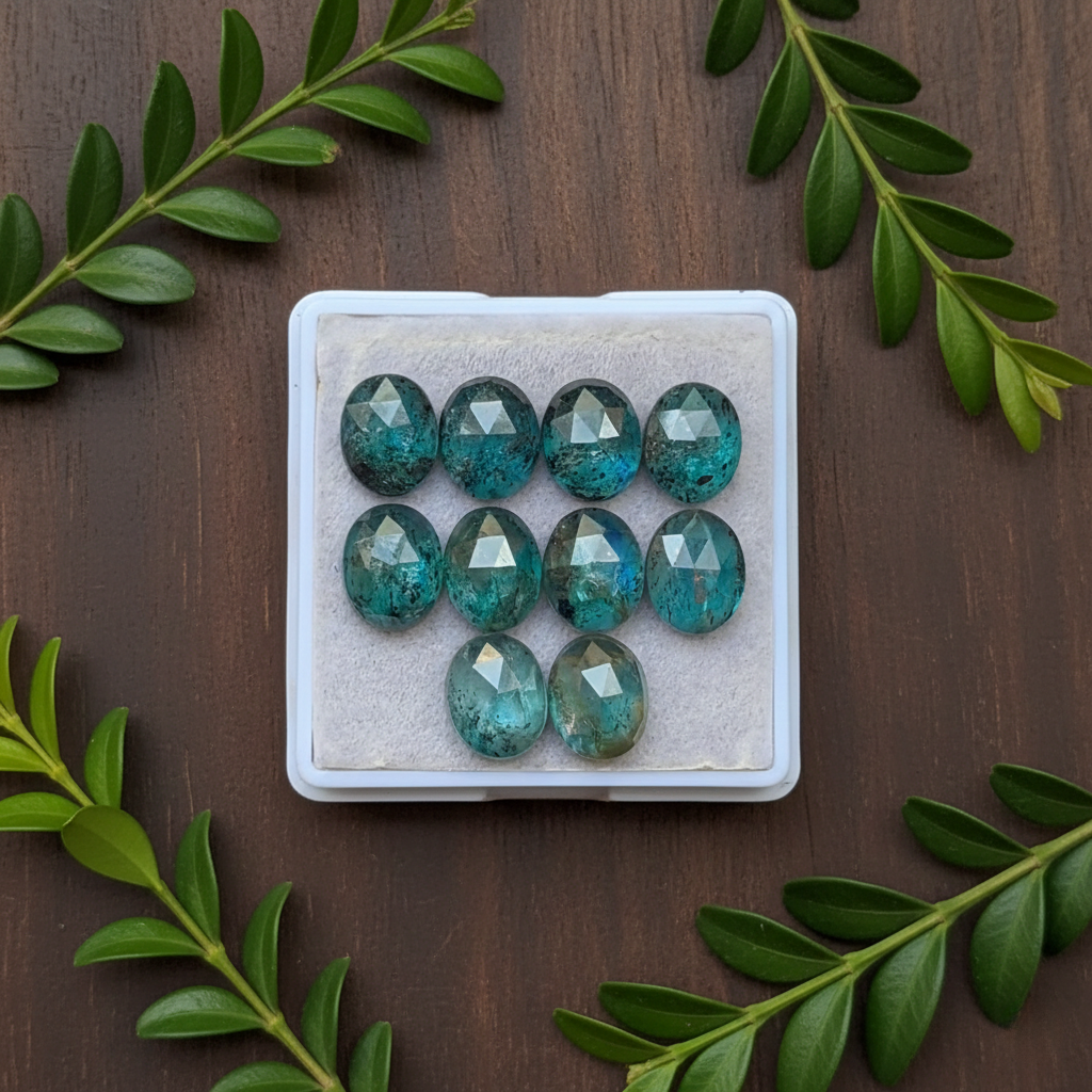 Moss Teal Kyanite Oval shape Rosecut Flat Back Gemstones Lot 8X10 mm
