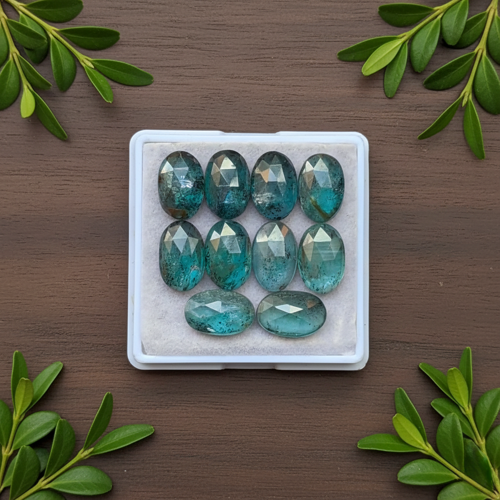 Moss Teal Kyanite Oval shape Rosecut Flat Back Gemstones Lot 8X12 mm