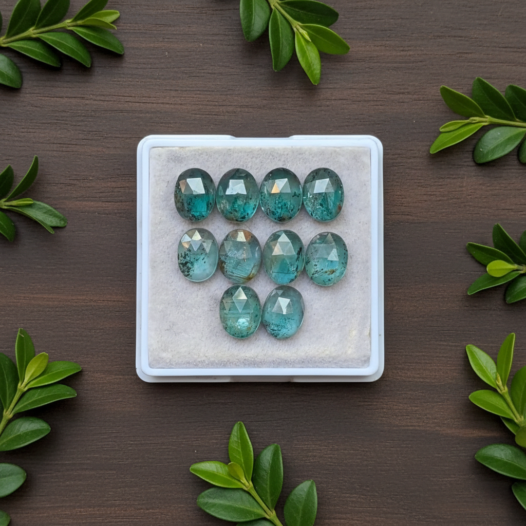 Moss Teal Kyanite Oval shape Rosecut Flat Back Gemstones Lot 7X9 mm