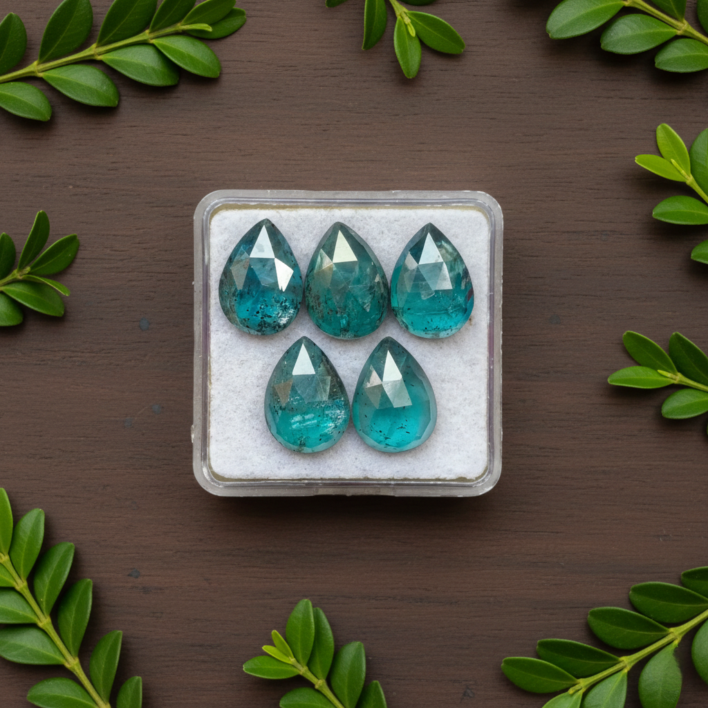 Moss Teal Kyanite Pear shape Rosecut Flat Back Gemstones Lot 10X14 mm
