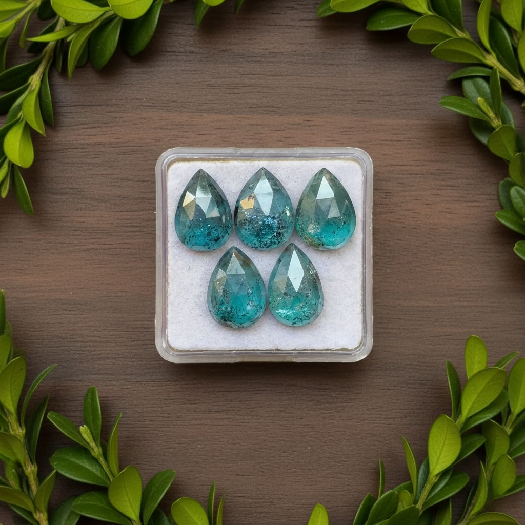 Moss Teal Kyanite Pear shape Rosecut Flat Back Gemstones Lot 10X14 mm