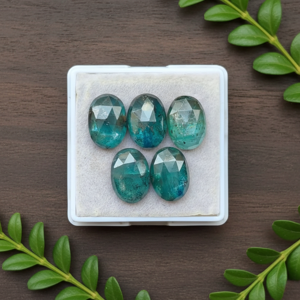 Moss Teal Kyanite Oval shape Rosecut Flat Back Gemstones Lot 10X14 mm