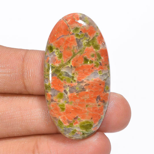 Tempting Top Grade Quality 100% Natural Unakite Oval Shape Cabochon Loose Gemstone For Making Jewelry 56.5 Ct. 42X22X6 mm V-1140