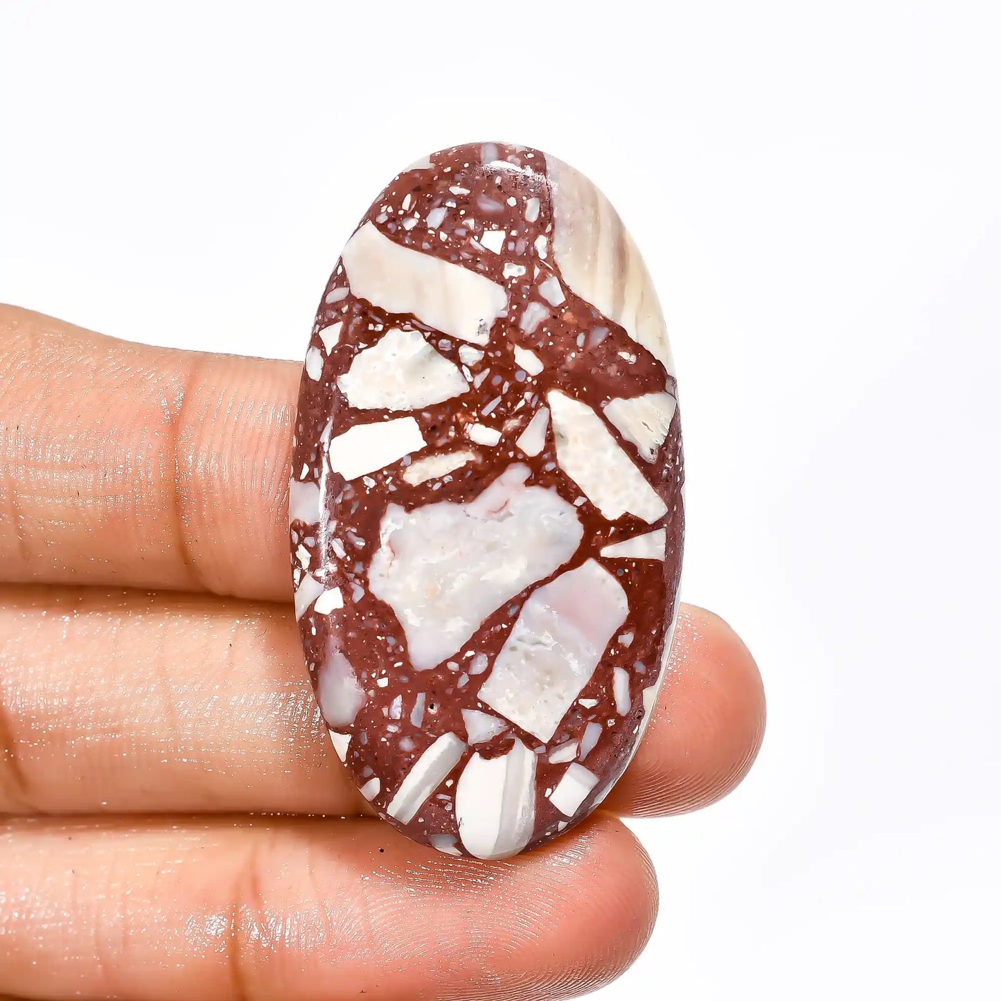 Attractive Top Grade Quality 100% Natural Chert Breccia Oval Shape Cabochon Loose Gemstone For Making Jewelry 55.5 Ct. 43X24X7 mm V-1965