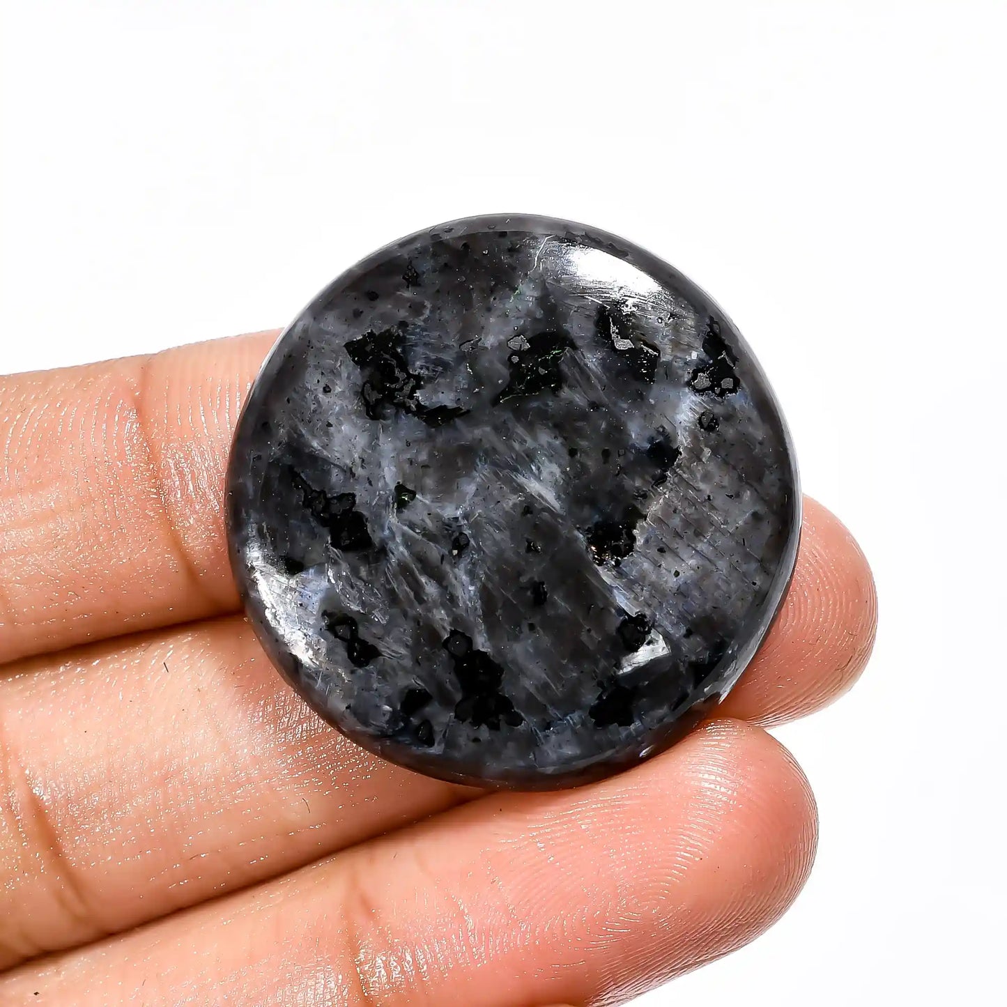 Terrific Top Grade Quality 100% Natural Larvikite Round Shape Cabochon Loose Gemstone For Making Jewelry 43 Ct. 31X31X5 mm V-2059