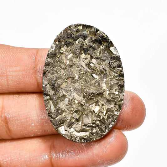 Attractive Top Grade Quality 100% Natural Pyrite Druzy Oval Shape Cabochon Loose Gemstone For Making Jewelry 122.5 Ct. 40X28X8 mm V-2088