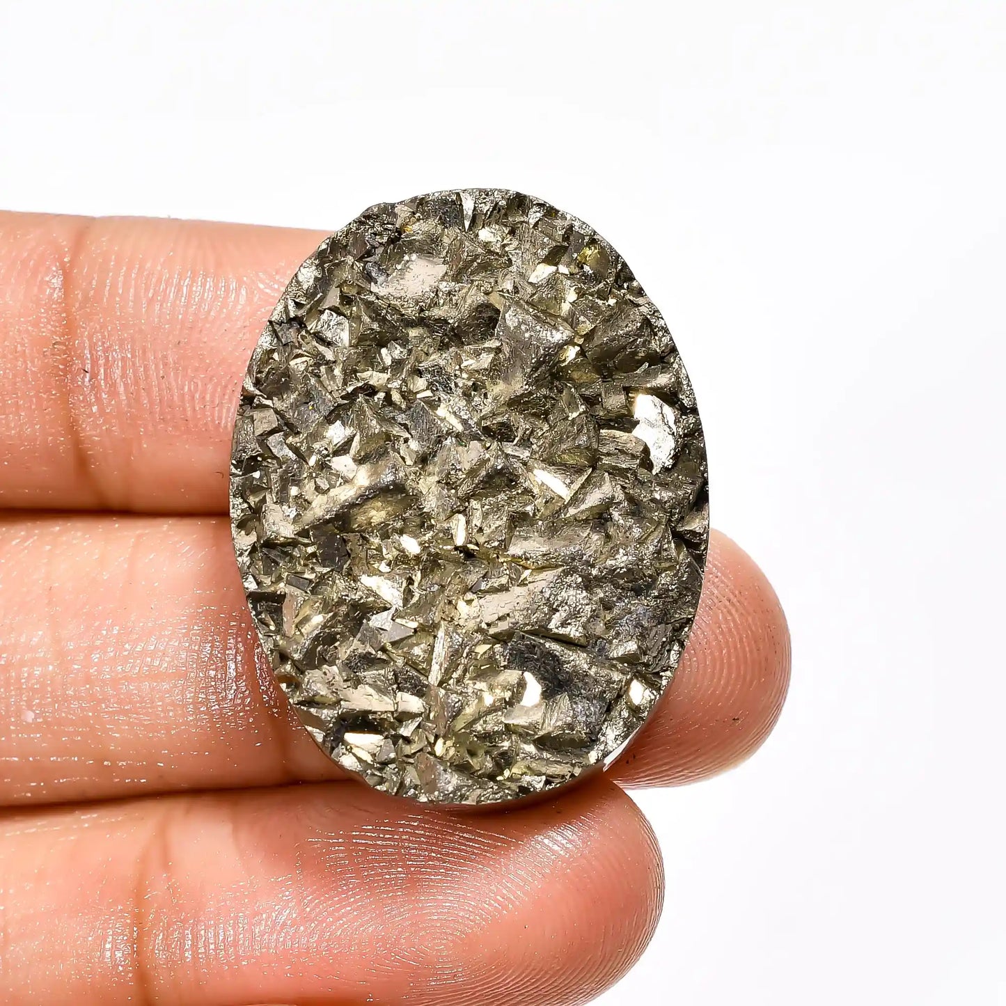 Beautiful Top Grade Quality 100% Natural Pyrite Druzy Oval Shape Cabochon Loose Gemstone For Making Jewelry 93.5 Ct. 30X23X9 mm V-2090