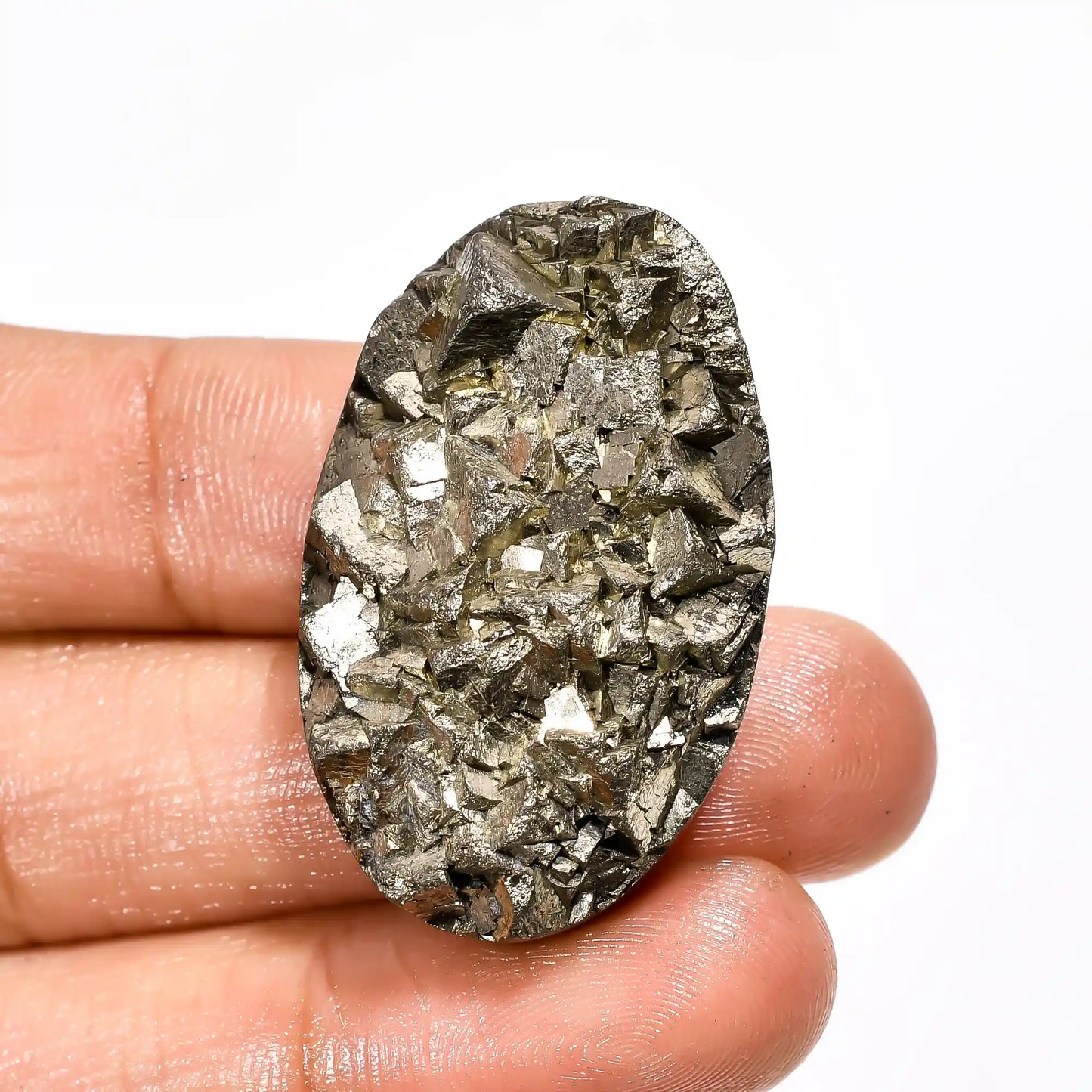 Excellent Top Grade Quality 100% Natural Pyrite Druzy Oval Shape Cabochon Loose Gemstone For Making Jewelry 126.5 Ct. 36X22X11 mm V-2093