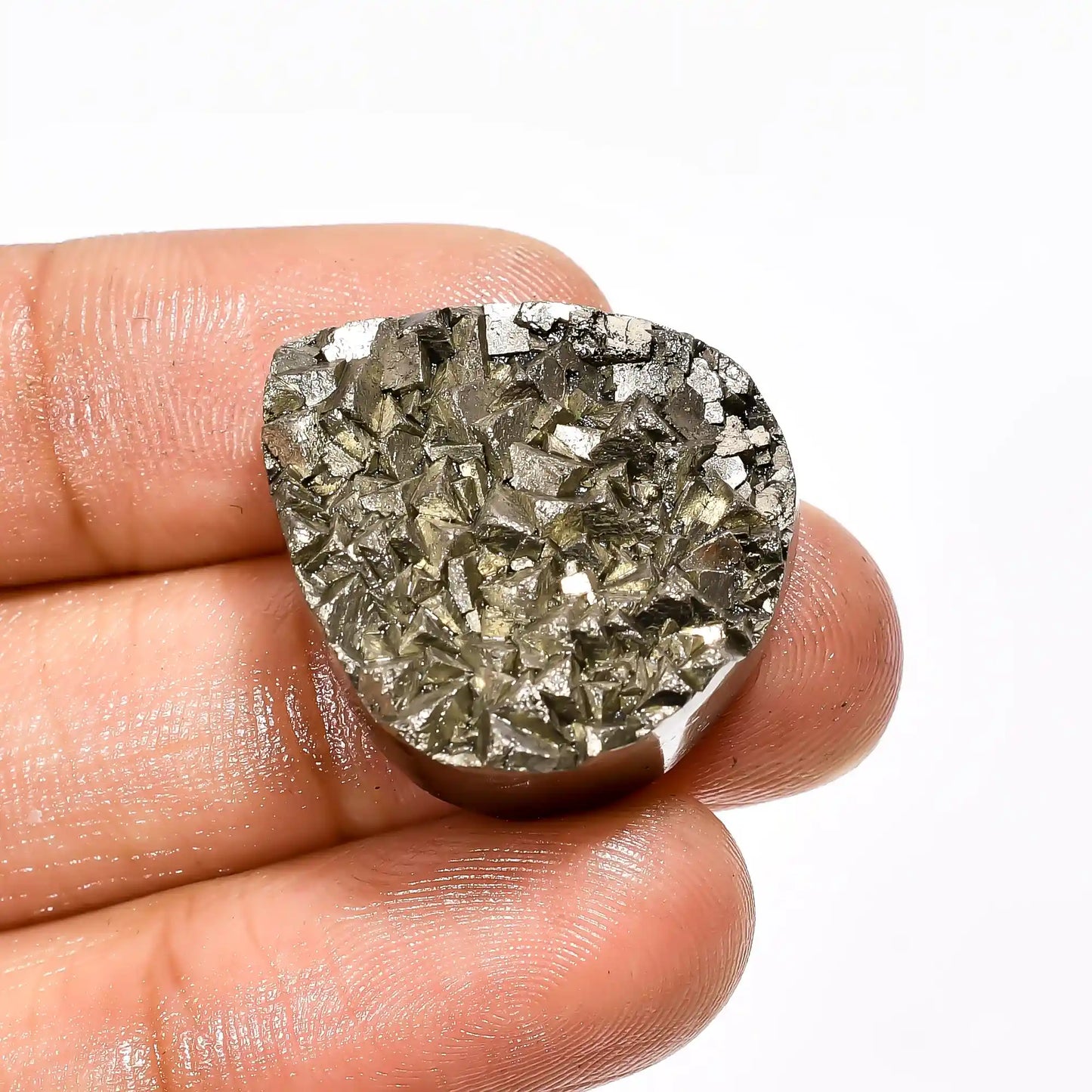 Fabulous Top Grade Quality 100% Natural Pyrite Druzy Heart Shape Cabochon Loose Gemstone For Making Jewelry 65 Ct. 24X23X8 mm V-2096