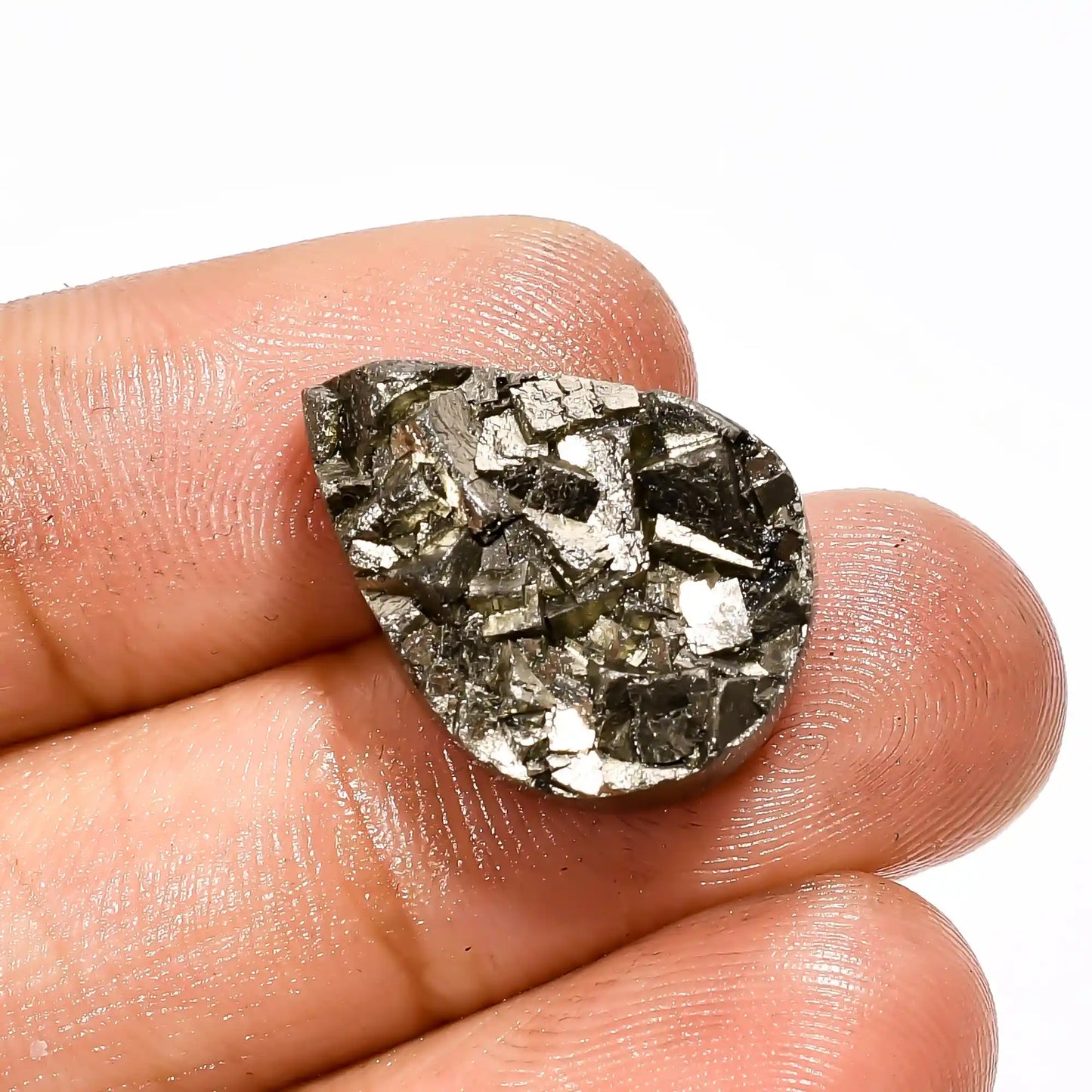 Gorgeous Top Grade Quality 100% Natural Pyrite Druzy Pear Shape Cabochon Loose Gemstone For Making Jewelry 24 Ct. 20X14X6 mm V-2098