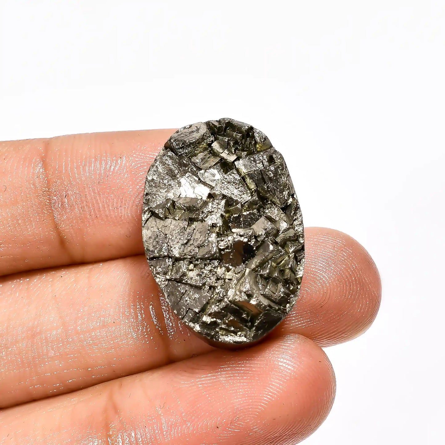 Marvellous Top Grade Quality 100% Natural Pyrite Druzy Oval Shape Cabochon Loose Gemstone For Making Jewelry 61.5 Ct. 26X18X9 mm V-2101