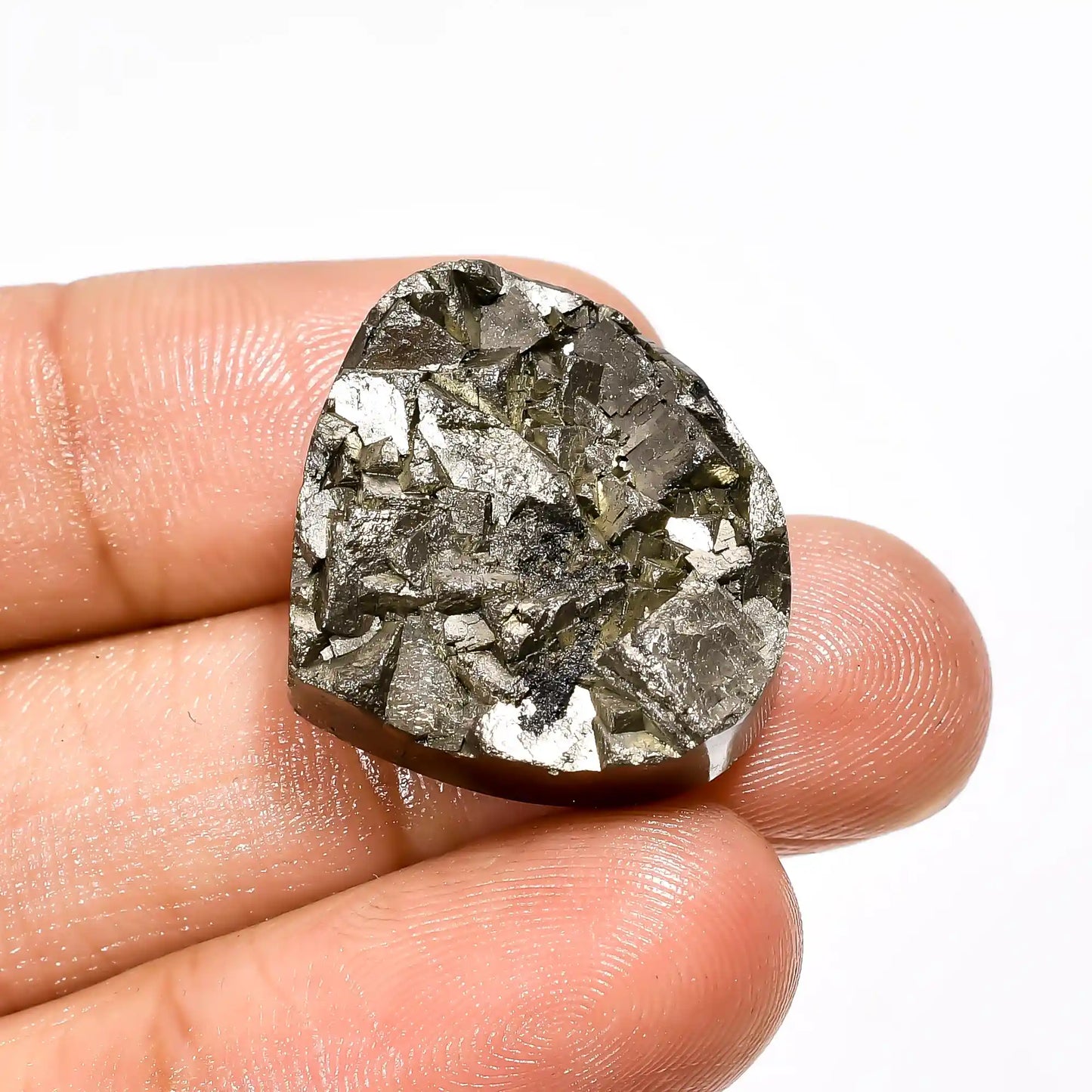 Outstanding Top Grade Quality 100% Natural Pyrite Druzy Heart Shape Cabochon Loose Gemstone For Making Jewelry 50.5 Ct. 21X23X7 mm V-2103