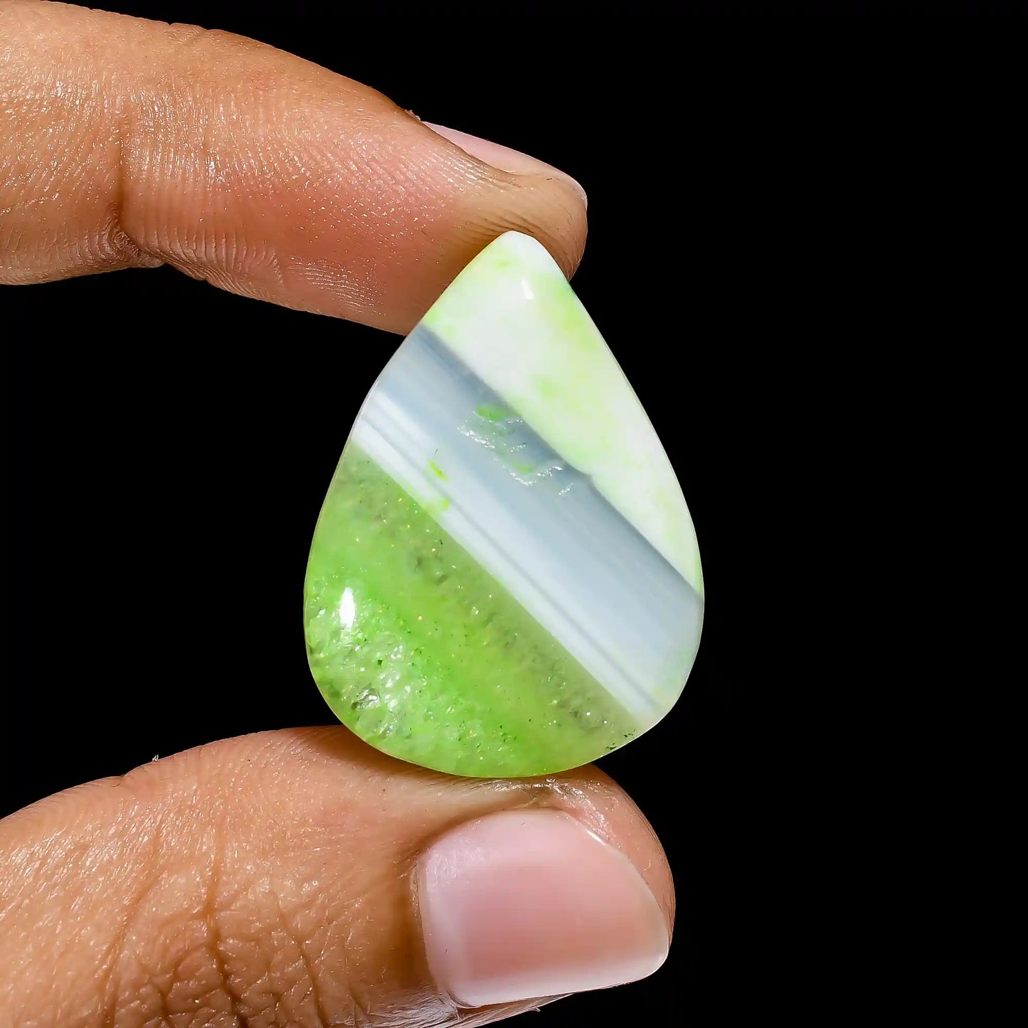 Terrific Top Grade Quality Green Botswana  Agate Pear Shape Cabochon Loose Gemstone For Making Jewelry 26 Ct. 29X21X6 mm V-2338