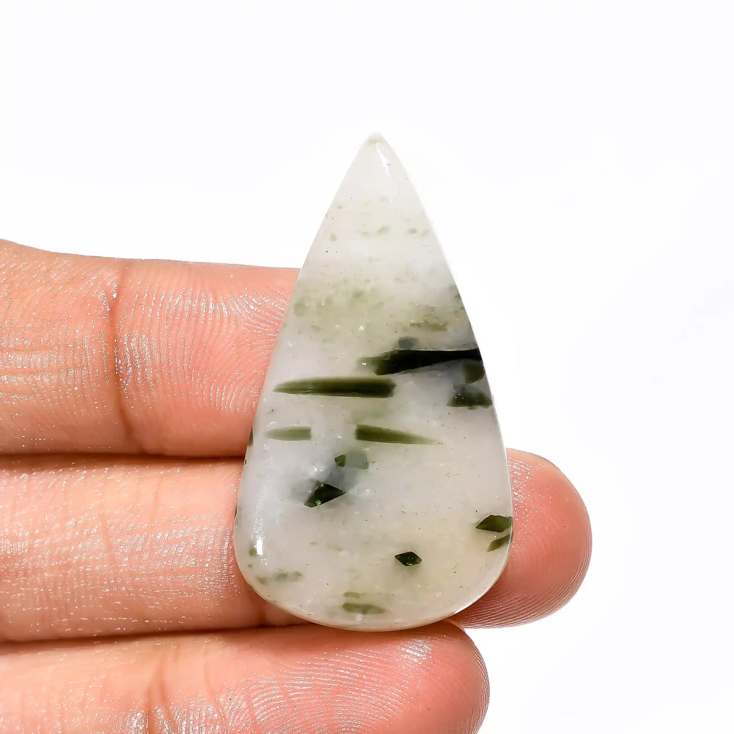 Excellent Top Grade Quality 100% Natural Green Dot Tourmaline Quartz Pear Shape Cabochon Gemstone For Making Jewelry 38 Ct 37X21X5 mm V-2529