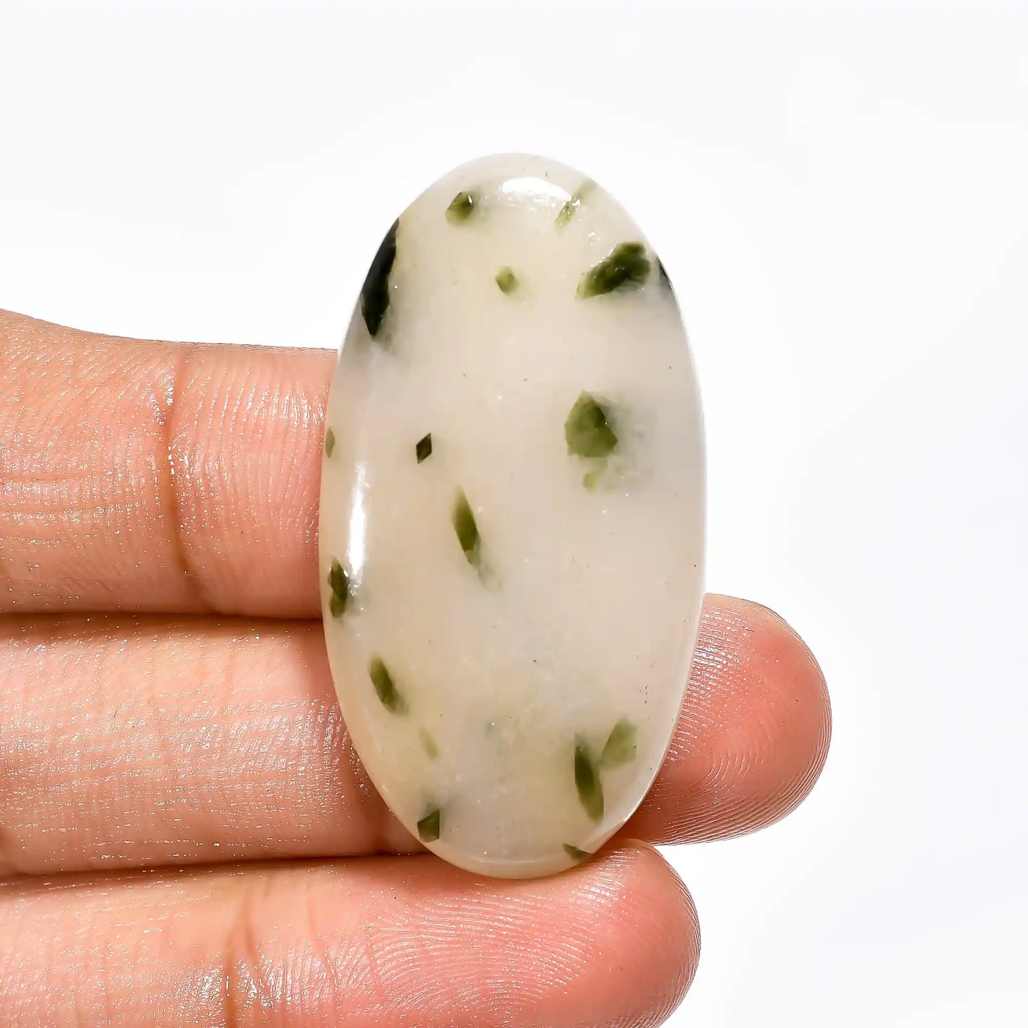 Elegant Top Grade Quality 100% Natural Green Dot Tourmaline Quartz Oval Shape Cabochon Gemstone For Making Jewelry 45 Ct. 39X21X6 mm V-2531