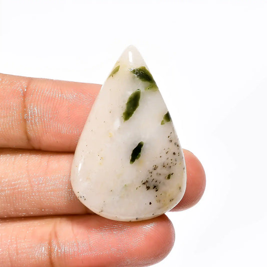 Fantastic Top Grade Quality 100% Natural Green Dot Tourmaline Quartz Pear Shape Cabochon Gemstone For Making Jewelry 41.5 Ct 36X23X6 mm V2532