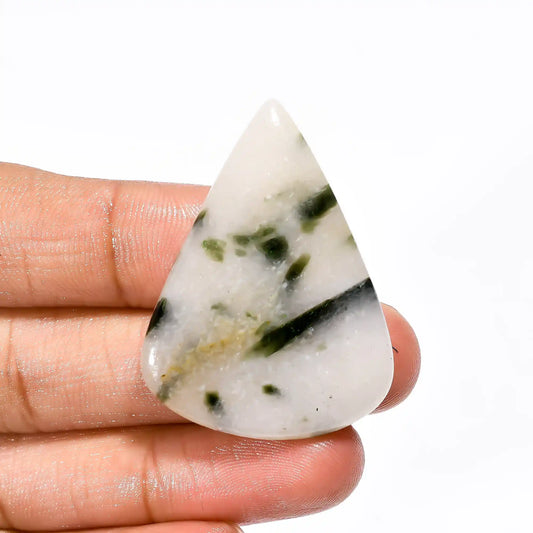 Gorgeous Top Grade Quality 100% Natural Green Dot Tourmaline Quartz Pear Shape Cabochon Gemstone For Making Jewelry 49 Ct. 39X28X5 mm V-2533